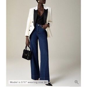 J.Crew ‘96 Embellished Denim Trouser Wide Leg Jeans 31P High Rise Dark Wash